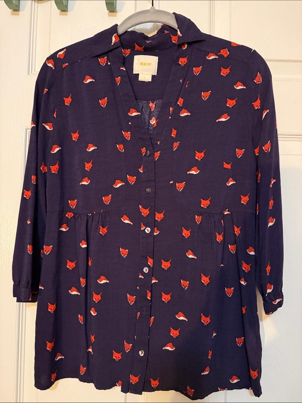 Maeve Navy Blouse with Red Fox Print